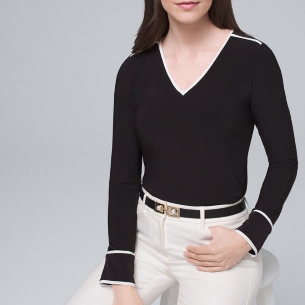 White House Black Market Piped Contrast Blouse Size Medium